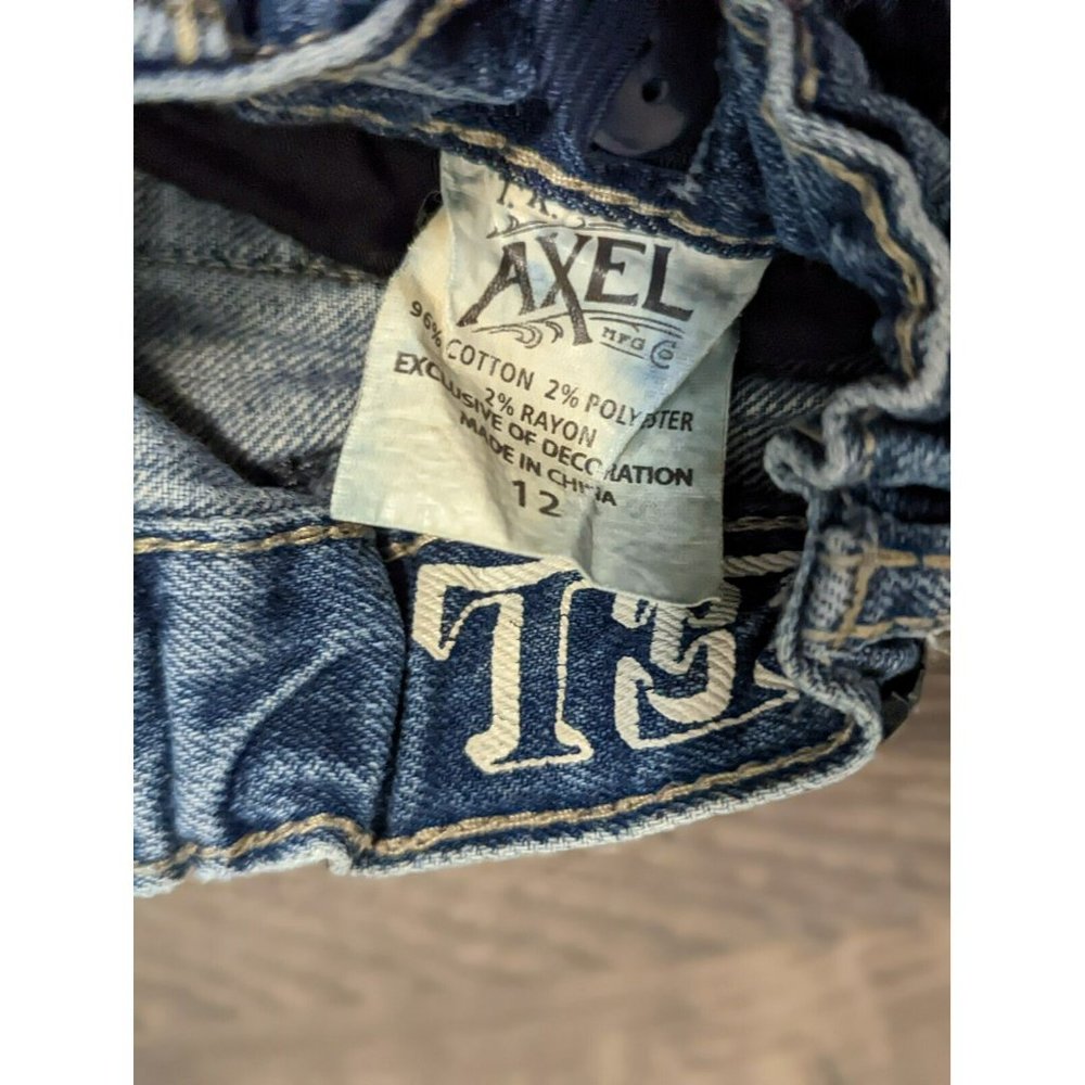 Distressed TK Axel Youth Boys Jeans Boot cut Size 12 Designer Denim Medium Wash - Picture 9 of 11